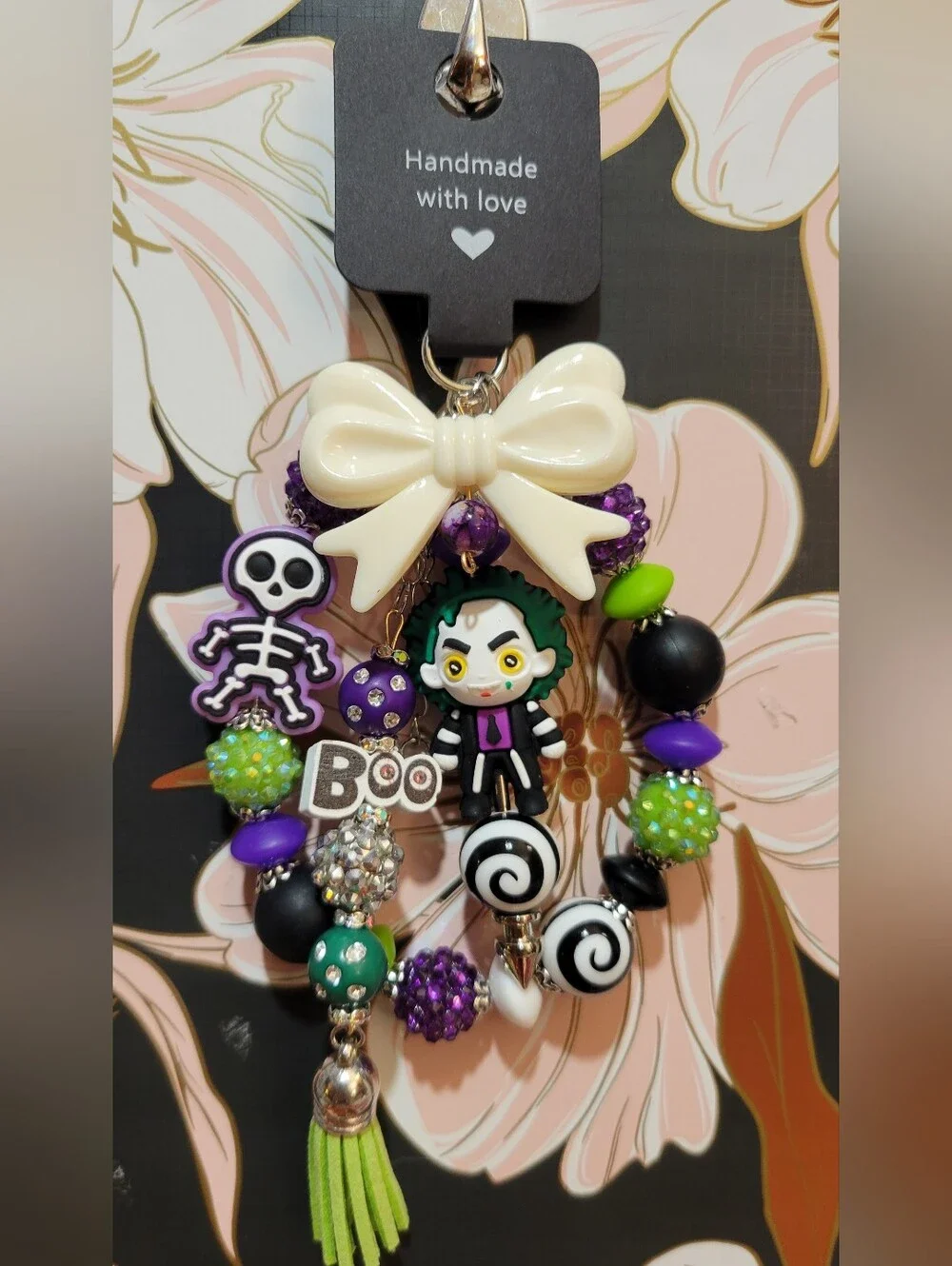 Handmade Custom Bag Charm Purse Charm Beetlejuice Halloween Keychain